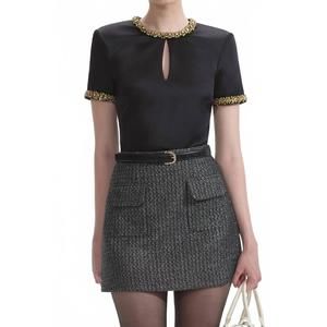 NEW SELF-PORTRAIT satin embellished top in black